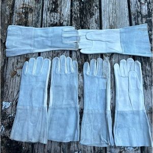 NEW 100% Leather Industrial Work Gloves Light Gray/White (3 pair)